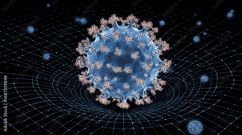 Poster virus particle in a digital network digital art microscopic view