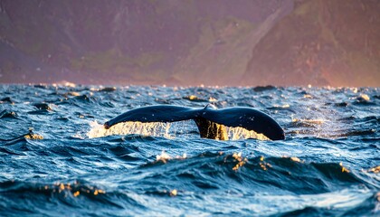 Whale Tail at Sunset Ocean