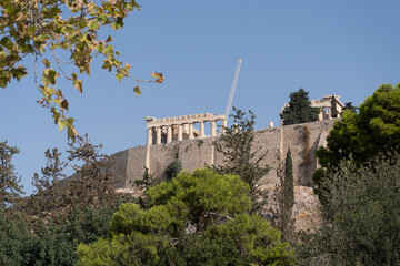 Parthenon on the Acropolis of Athens in Greece, seen from below