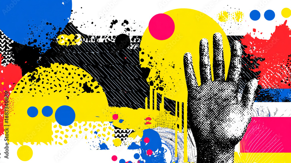 Poster abstract art hand graphic design colorful splashes circles patterns textures