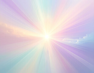 Spiritual abstract background of pastel sky with hopeful divine light. Sun ray from heaven creates powerful, peaceful glow, concept of faith, energy, and creation