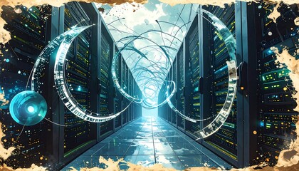 Futuristic server room tunnel