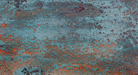 Abstract textured background with weathered patina resembling aged copper or verdigris metal with subtle hints of rust and blue green hues