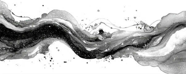 Fotobehang Abstracte kunst Abstract Fluid Art Monochrome: Captivating black and white fluid art piece, with swirling ink patterns and gradients of light and shadow. evokes emotions and visual texture.  © Graph Studio