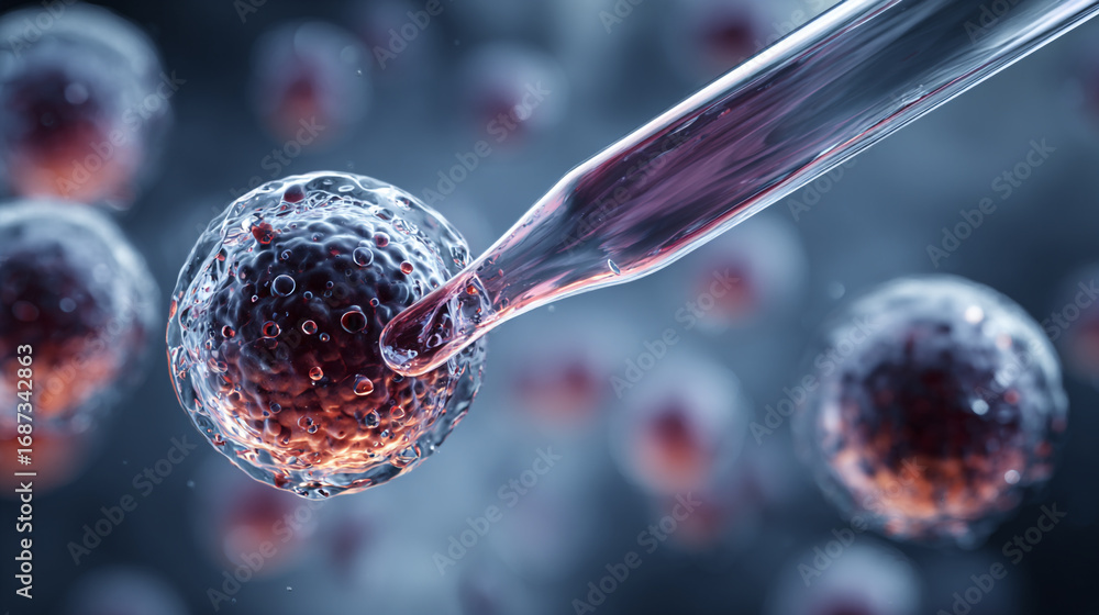 Aufkleber microscopic view of cells a pipette adding liquid to a cell