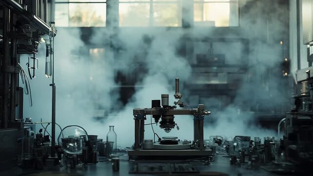 Chemical explosion creating a large orange fireball in laboratory