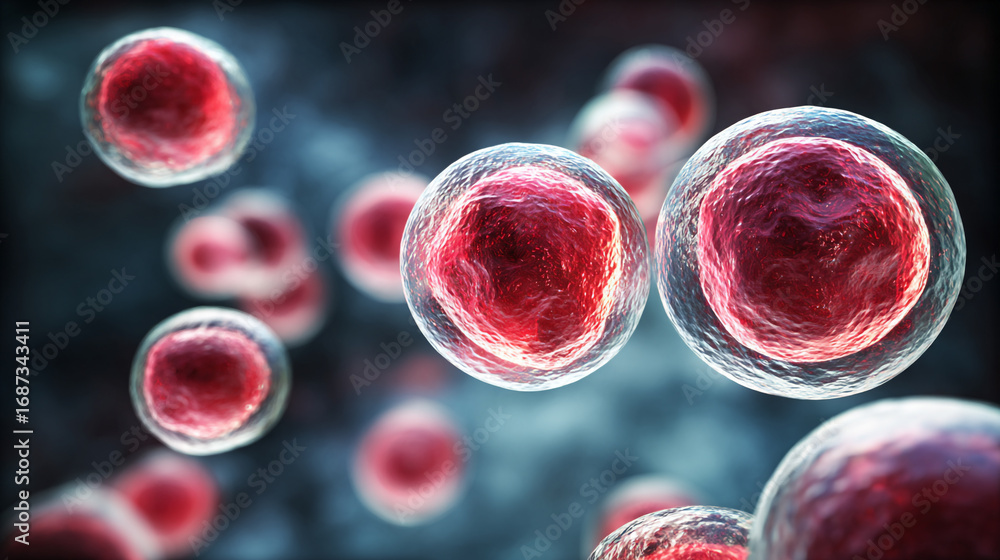 Aufkleber microscopic view of red cells floating in a dark background a close up of cellular structures