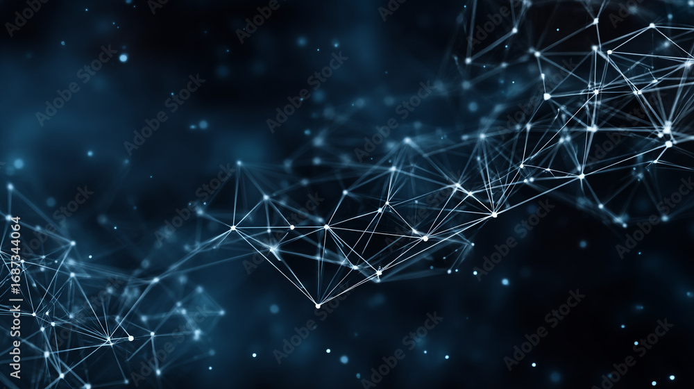 Aufkleber abstract network connection glowing points and lines dark blue background