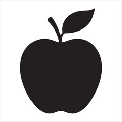 Fototapeta premium Simple black silhouette of a fresh apple with a stem and leaf on a white background