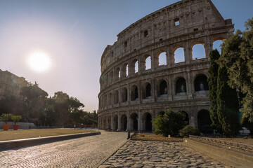 The historic amphitheater stands majestically against a clear sky, showcasing its grandeur and the...