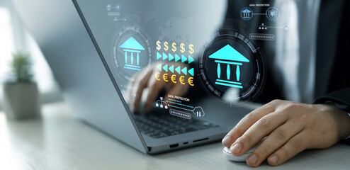 Secure bank transfers and financial transactions with data protection, encryption, and privacy for...