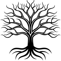 Elegant Tree Roots & Branches Line Art