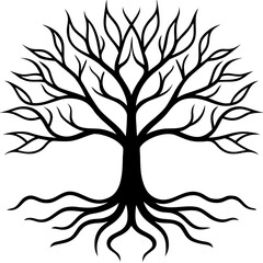 Obraz premium Elegant Tree Roots & Branches Line Art