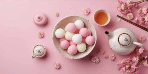 White and pink tangyuan in bowl, feels festive and delightful
