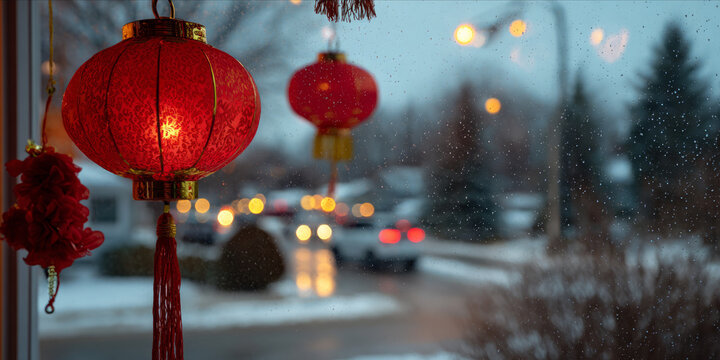 Red lantern glow warmly for chinese new year, festive celebration - Powered by Adobe