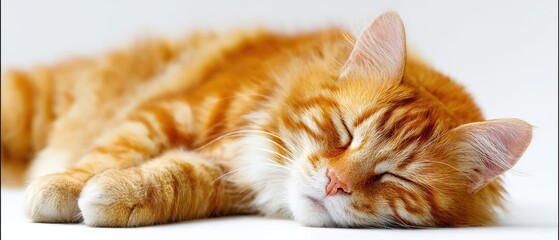 The orange cat peacefully sleeping on a soft surface, exuding tranquility and comfort.
