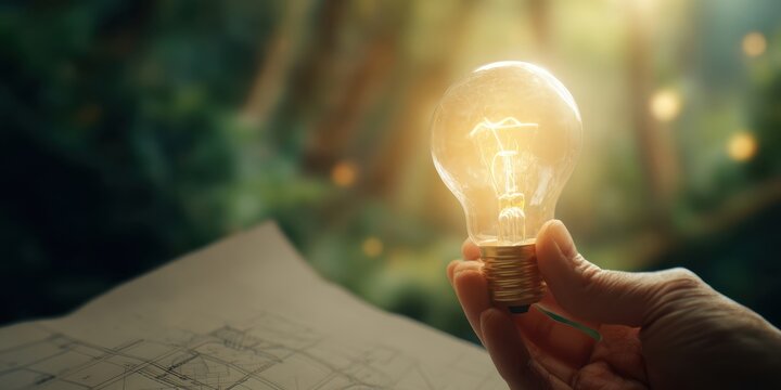 The glowing light bulb illuminating creative ideas amidst nature's tranquility.
