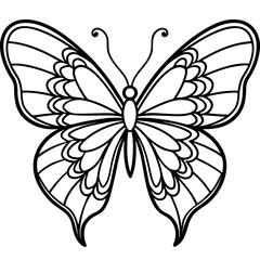 Floral Winged Butterfly Line Art