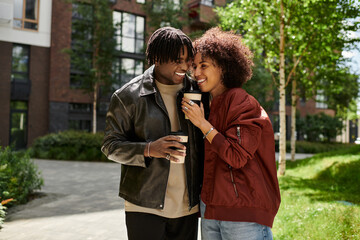 Fototapeta premium Stylish young couple enjoys a day in the city during their romantic date