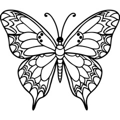 Floral Winged Butterfly Line Art