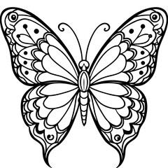 Floral Winged Butterfly Line Art