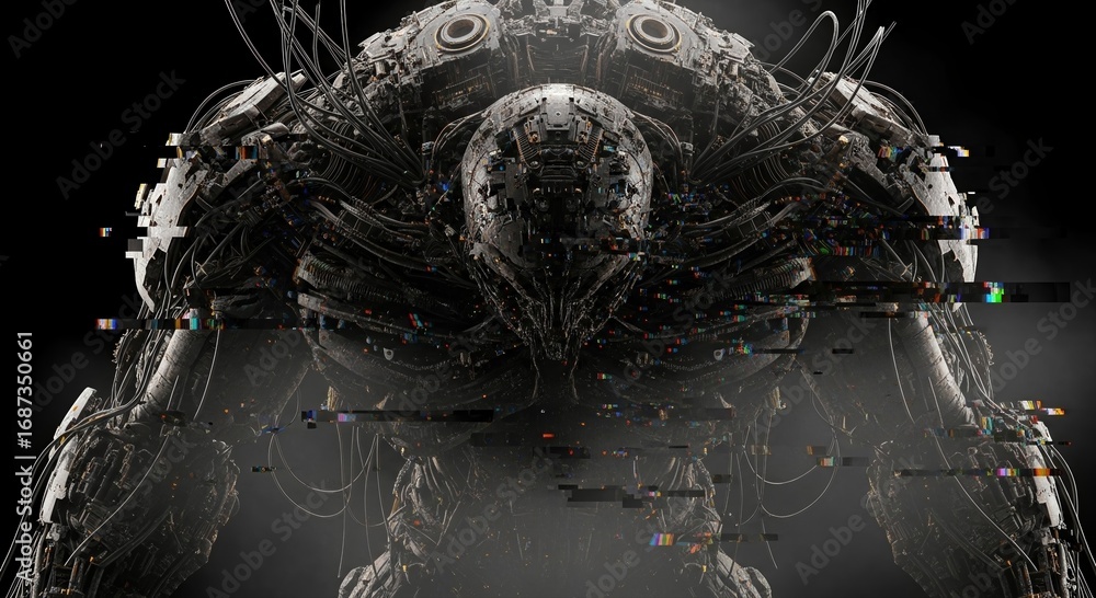 Aufkleber futuristic robot, a detailed view of a metallic robot with wires. a technological marvel, with compl