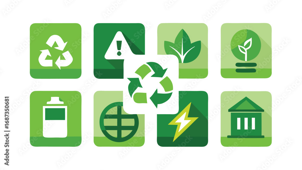 Poster multiple green recycling symbols displayed, emphasizing the importance of recycling and eco-friendly