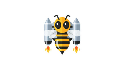 Cartoon Bee with Rocket Boosters Ready for Flight.