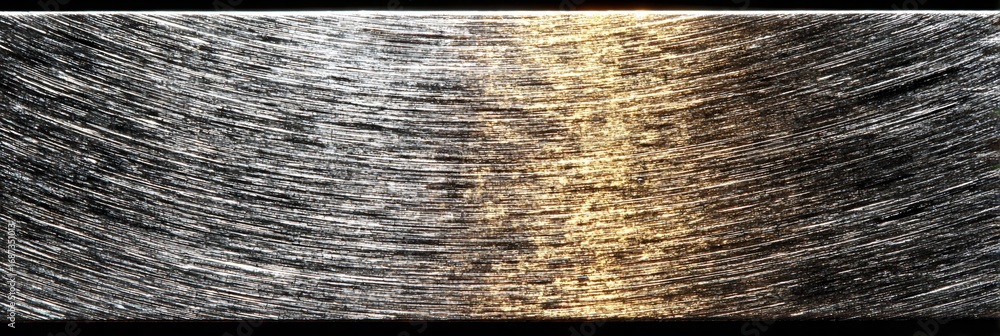 Poster Abstract metallic texture with swirling brushed lines and a gradient of light and shadow, creating a dynamic and energetic visual effect
