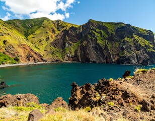 Volcanic cove, rugged landscape