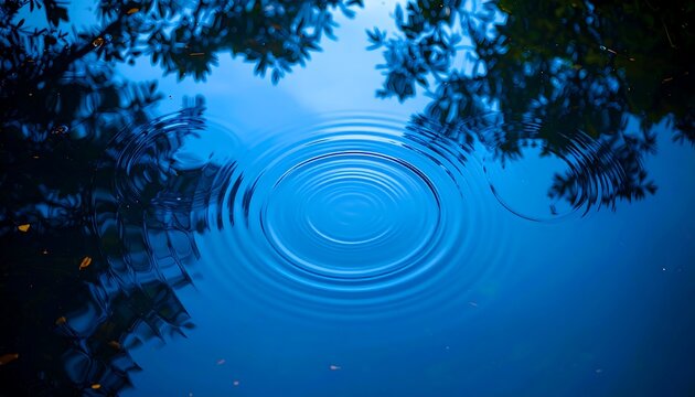 Ripples on still water reflecting trees