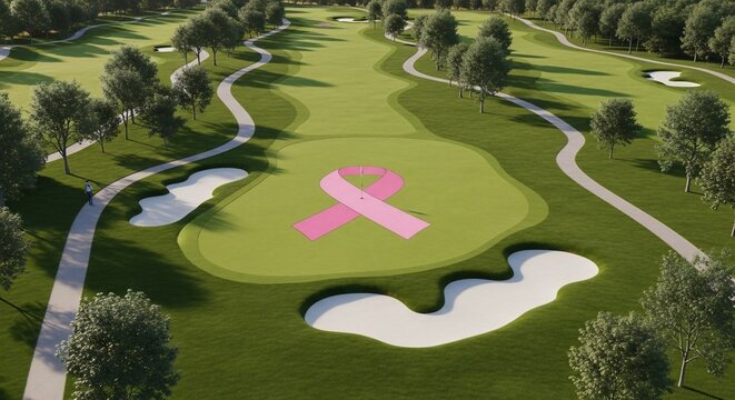 Golf Course with Pink Ribbon Awareness Symbol