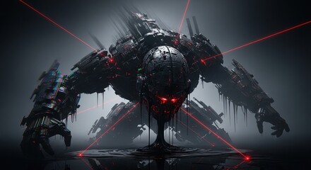 Futuristic Robot menacingly emitting laser beams, conveying power and advanced technology