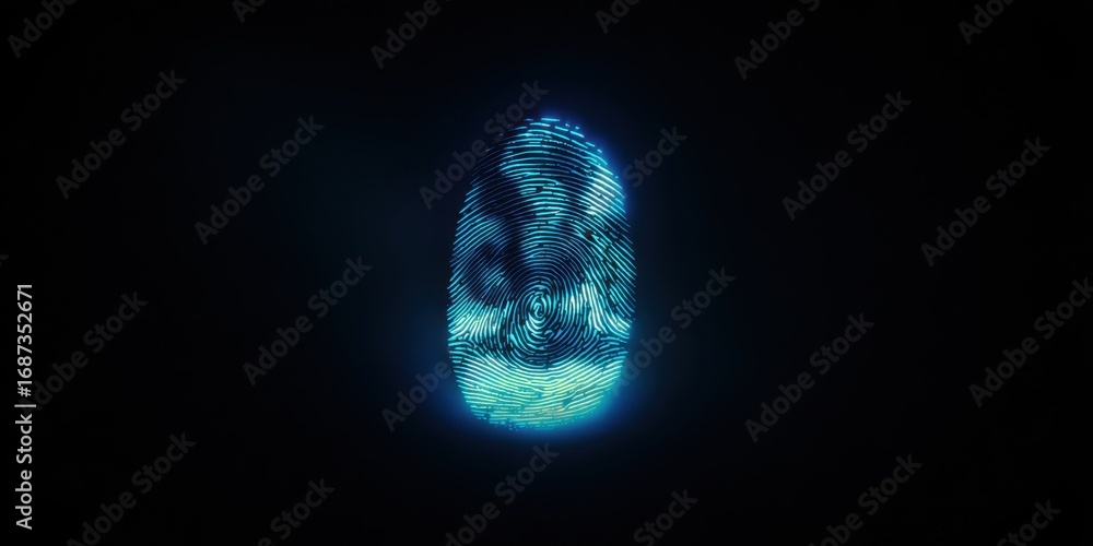 Poster the glowing digital fingerprint symbolizing modern security and identity verification.