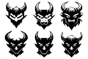 Evil Demon Faces Silhouette Vector | Scary Monster Head Clipart for Halloween