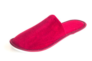 Burgundy house slipper isolated on white background.
