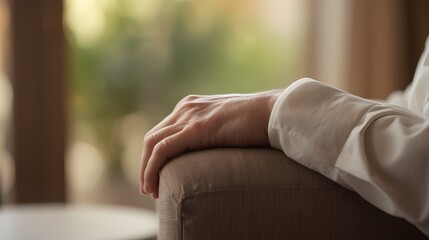 Parkinson disease patient, elderly senior person in support of nursing family caregiver for disability awareness day concept