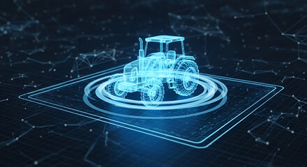 Digital blueprint visualization of autonomous tractor technology in agriculture innovation