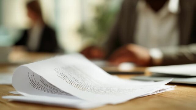 Medium shot of focused professional summarizing SCCs changes in contract surrounding office environment softly blurred for emphasis.