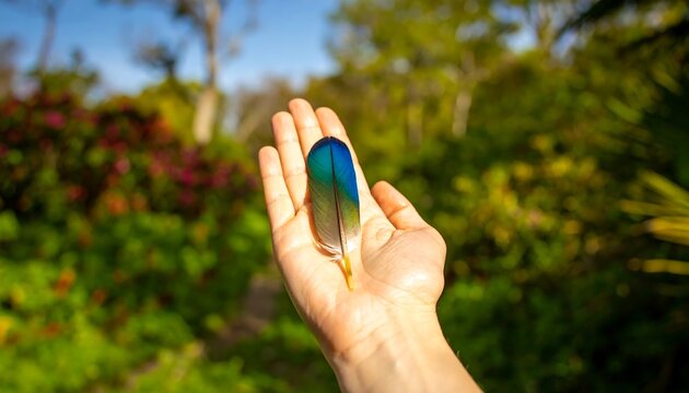 Hand holding a vibrant feather - Powered by Adobe