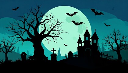 Halloween spooky graveyard scene at night