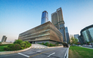 Stunning Urban Landscape: Innovative Architecture at Dawn with a Modern Aesthetic