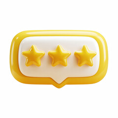 cute 3D cartoon render yellow speech bubble with three stars rating isolated on transparent background