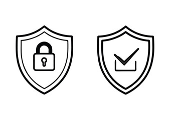 Shield icon collection for web security and data protection. Includes lock and verified checkmark symbols for online trust and safety concepts
