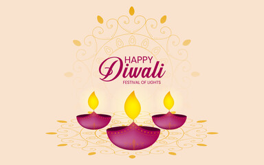 Indian festival of lights Happy Diwali, holiday Background, Diwali celebration greeting card, abstract vector illustration design.
