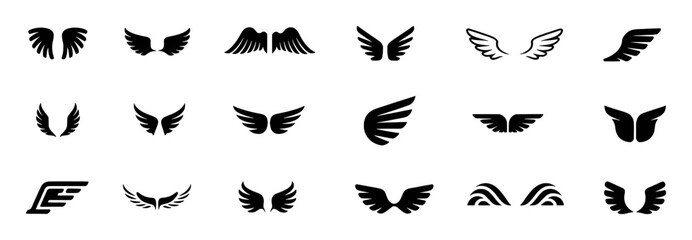 Collection of Diverse Black Wing Icons and Symbols