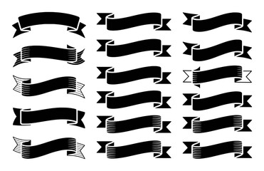 Collection of Black Ribbon Banners and Labels on White Background