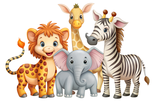 A group of cartoon animal , elephant, lion, zebra, giraffe animal, cartoon, giraffe, vector, animals, illustration, zoo, safari, set, wild, dog, lion, mammal, cute, zebra, elephant, cat, wildlife, nat