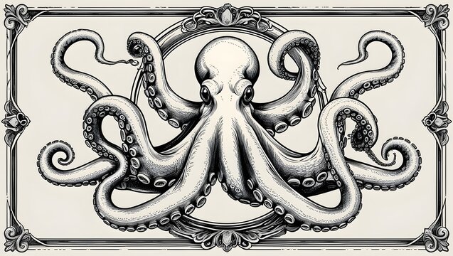 Tentacles of an octopus forming an ornate label frame design