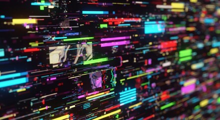 Abstract Glitch Data Stream Background with Colorful Pixels